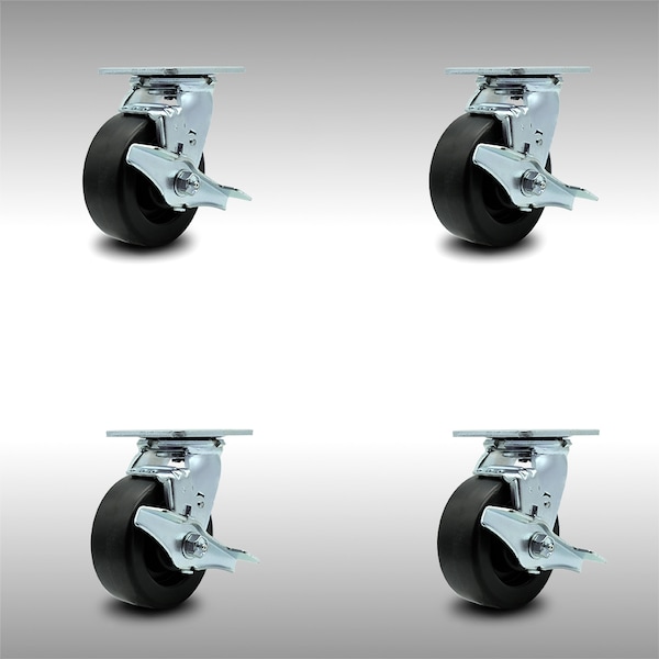 Service Caster 5 Inch SS Polyolefin Caster Set with Roller Bearings and Brake/Swivel Lock SCC SCC-SS30S520-POR-TLB-BSL-4 - main